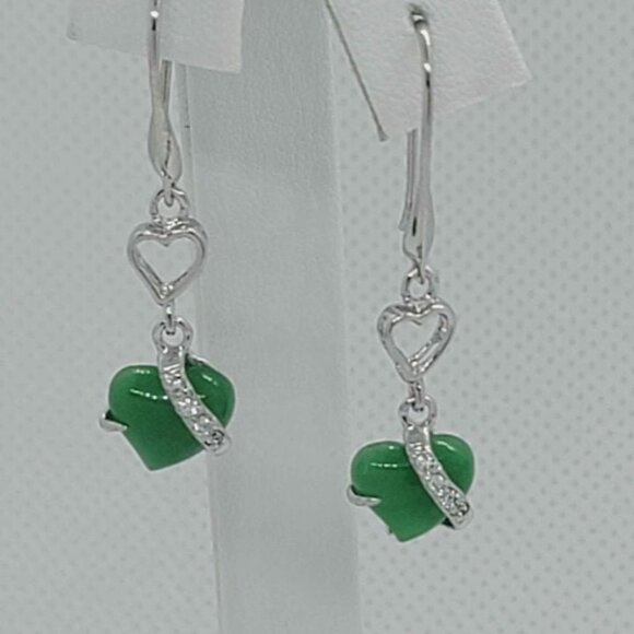Sterling Silver 925 Heart Jade Earrings - Picture 5 of 5